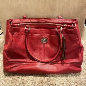 Coach Park Leather Large Carryall Black Cherry/Red F232268